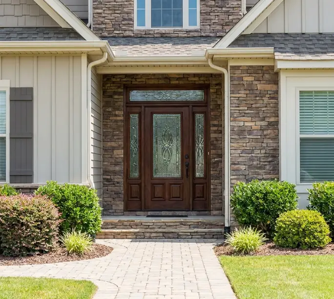 Entry door with decorative glass restored by WowFix instead of replaced in Kernersville