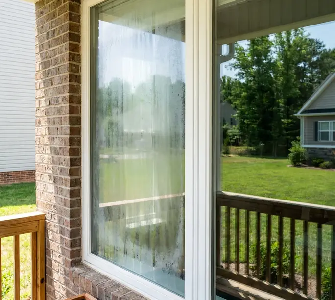 Misted double-glazed window with a failed seal before WowFix unit replacement in Mooresville