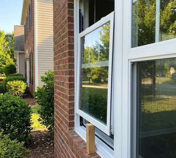 Double-hung window sash held open after WowFix balancer replacement in a High Point home