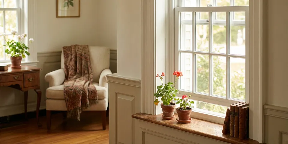 Classic white tilt-in double-hung window with colonial grids — the Andersen style serviced by WowFix