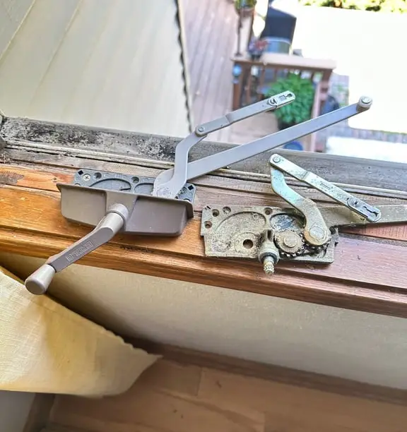 Worn casement operator mechanism — the consumable part of a healthy window