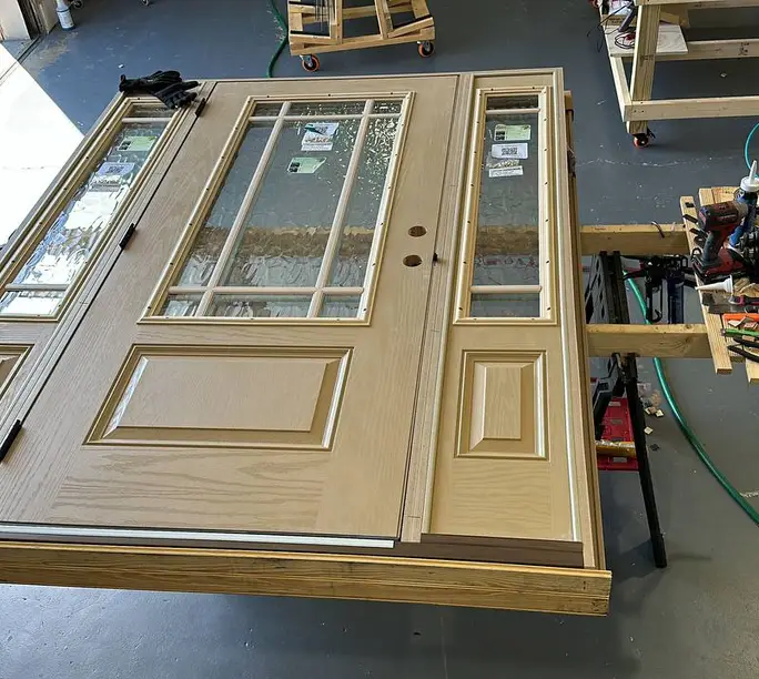 Entry door with sidelites on the WowFix restoration bench