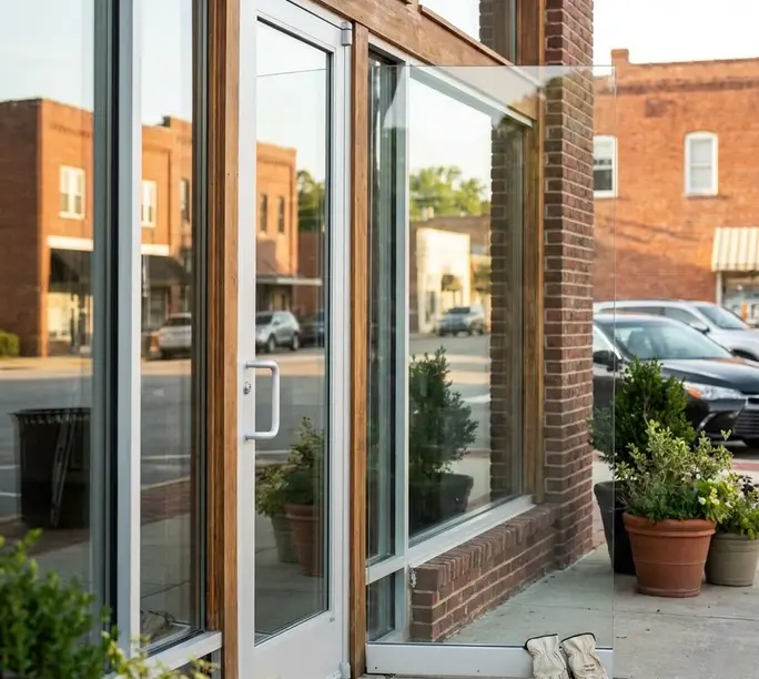 Commercial glass door serviced by WowFix at a storefront entrance
