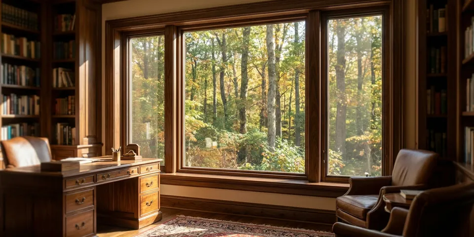 Premium wood picture window with deep profiles — Marvin-style millwork preserved by WowFix repairs