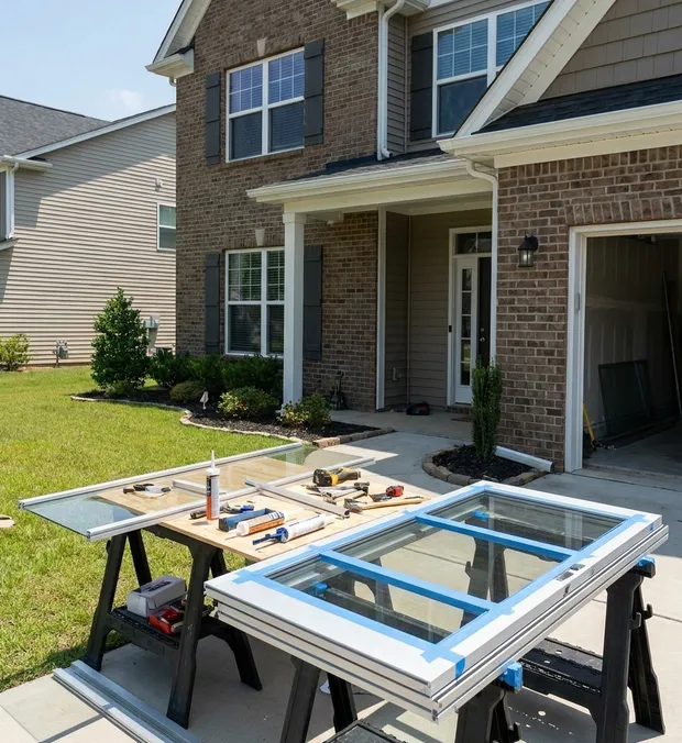 WowFix fabricating a made-to-measure glass unit for a Chapel Hill door