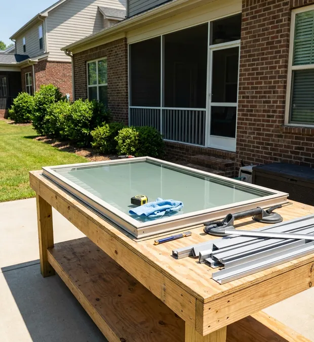 WowFix fabricating a made-to-measure glass unit on the bench