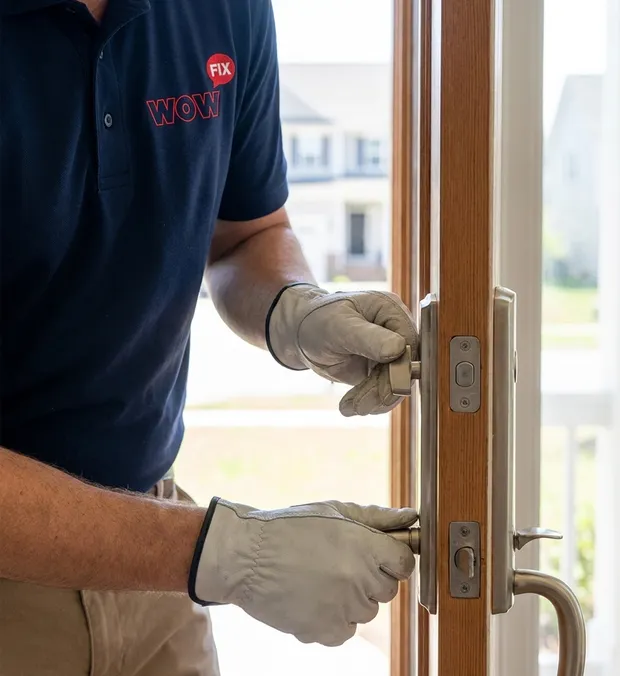 WowFix technician cycling door hardware on site