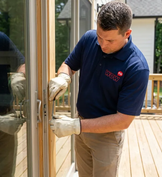 WowFix technician servicing a slider from the exterior