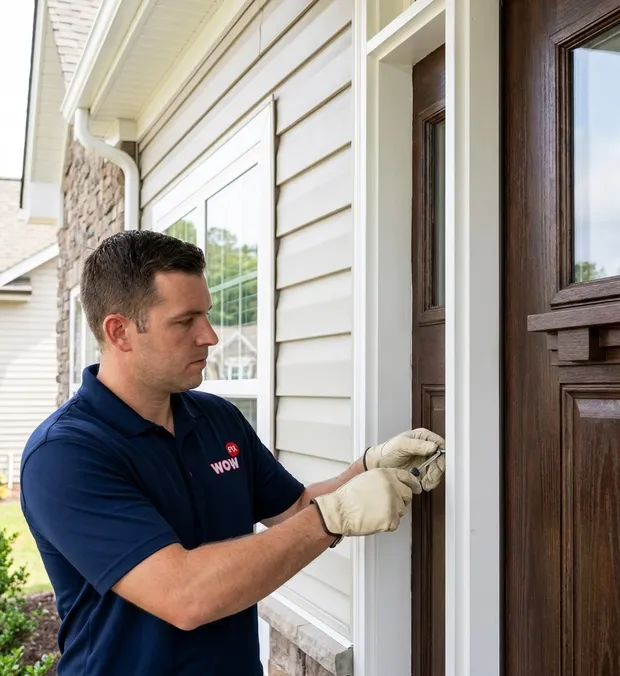 WowFix technician tuning a door from the exterior