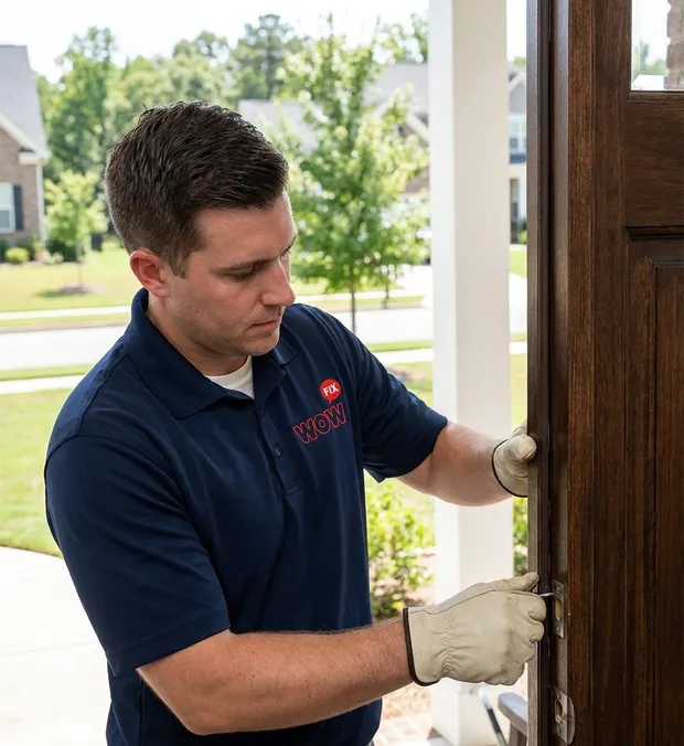 WowFix technician securing a door from the outside