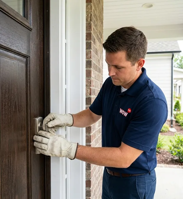 WowFix installer working the door exterior on install day