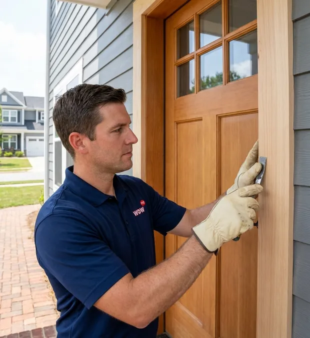 WowFix installer finishing a door exterior