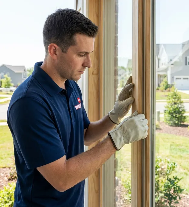 WowFix technician checking seals during a Clayton service visit