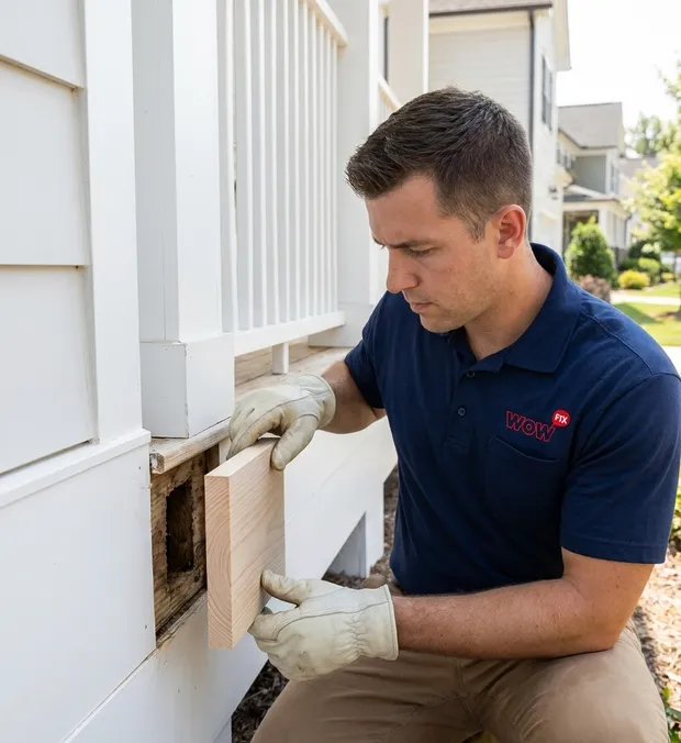 WowFix technician probing wood during an Apex rot assessment