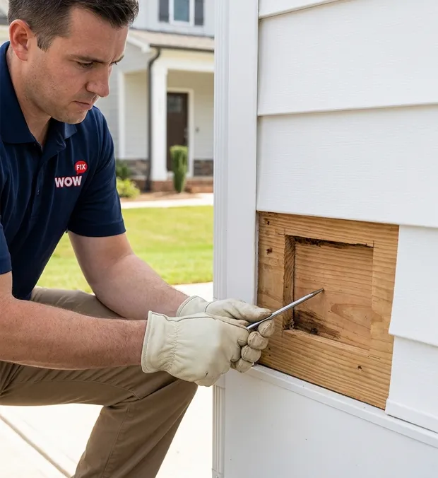 WowFix technician probing wood during a Davidson rot assessment