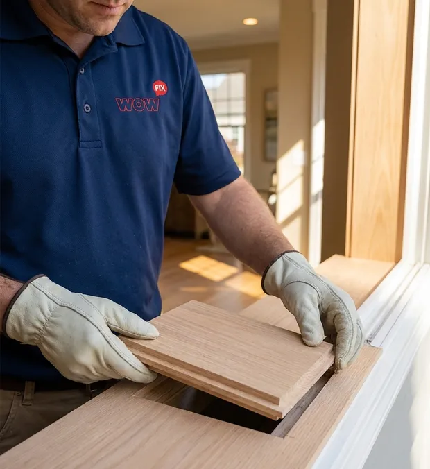 WowFix technician probing wood during a Mooresville rot assessment