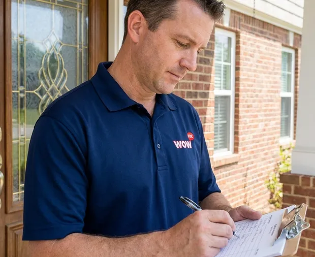WowFix technician preparing a written door glass quote in Raleigh NC