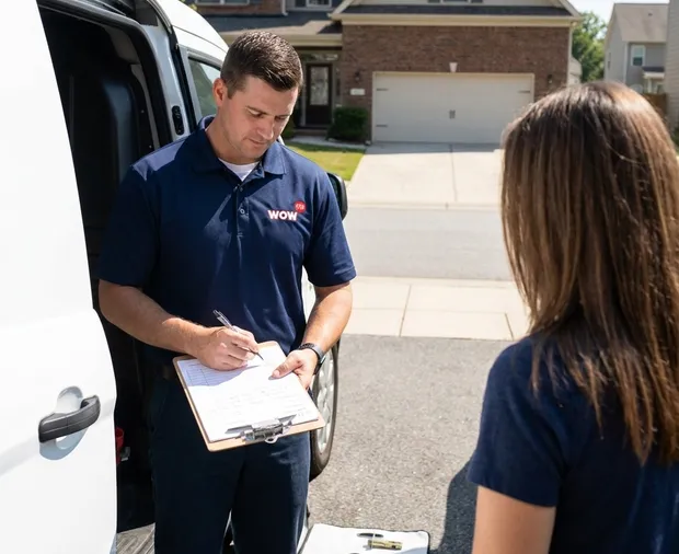 WowFix technician confirming a written door hardware price in Pineville NC