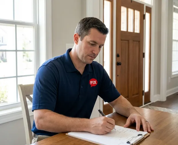 WowFix technician confirming a written door repair price in Charlotte NC