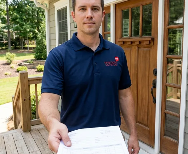 WowFix technician preparing a written door estimate in High Point NC