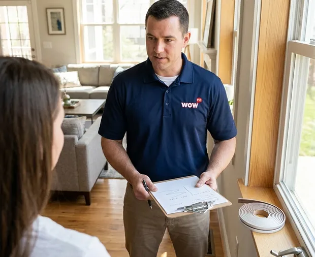 WowFix technician confirming a written draft repair price in Kannapolis NC