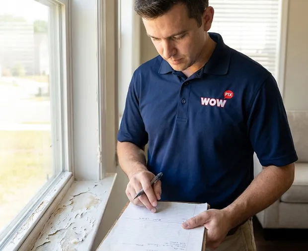 WowFix technician confirming a written rot repair price in Apex NC