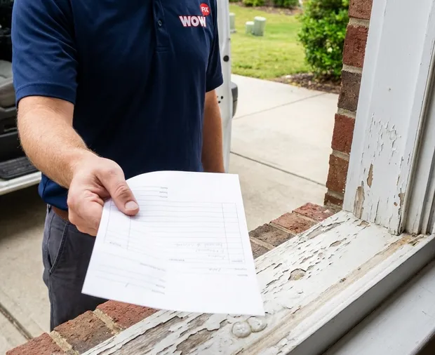 WowFix technician confirming a written rot repair price in Charlotte NC