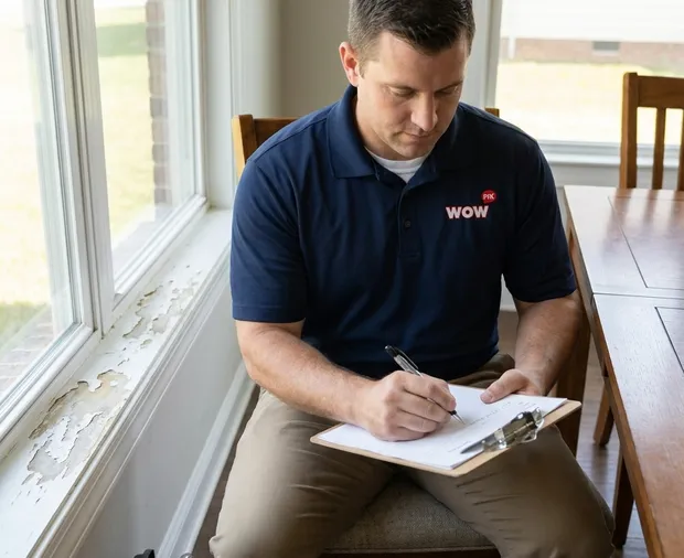 WowFix technician confirming a written rot repair price in Davidson NC