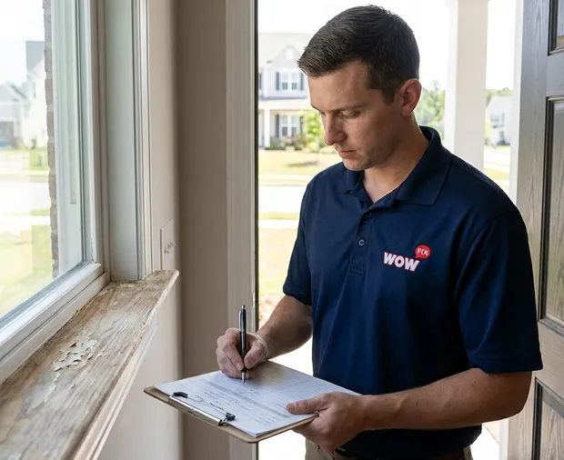 WowFix technician confirming a written rot repair price in Durham NC