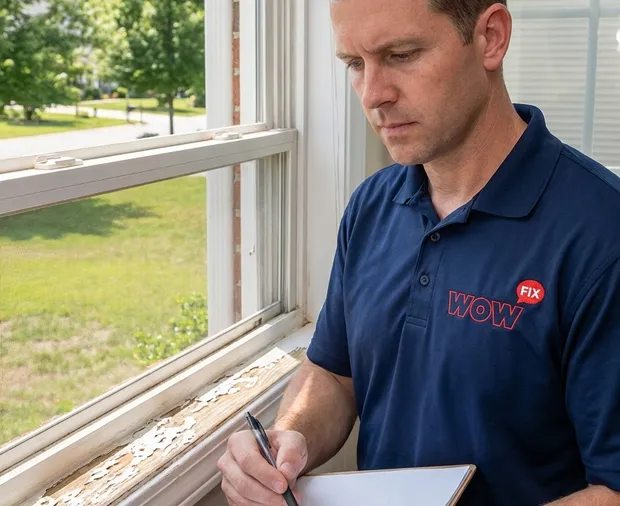 WowFix technician confirming a written rot repair price in Winston-Salem NC