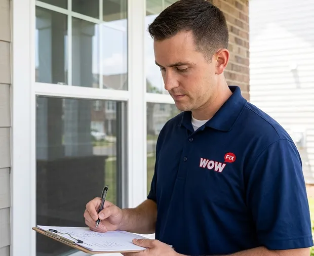 WowFix technician confirming a written window repair price in Chapel Hill NC
