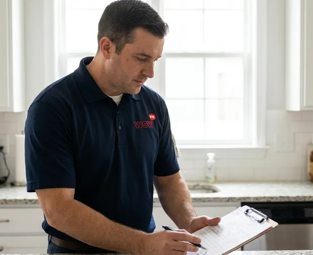 WowFix technician quoting a window repair price on-site in Charlotte NC