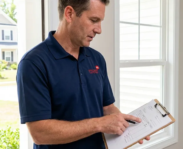 WowFix technician confirming a written window repair price in Indian Trail NC