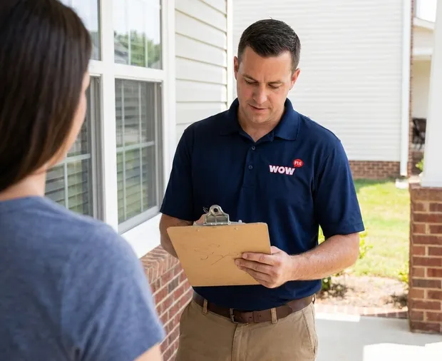 WowFix technician confirming a written window repair price in Thomasville NC