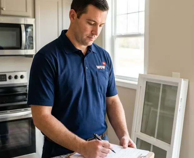 WowFix technician preparing a written window replacement estimate in Charlotte NC