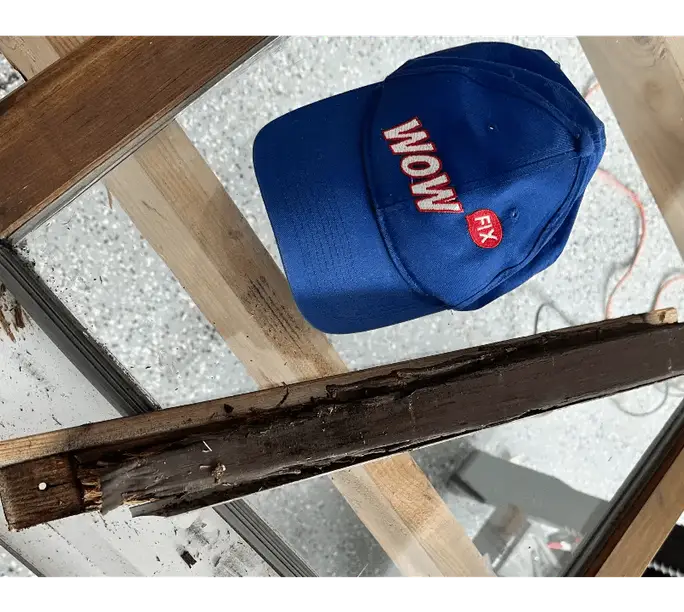 Rotted wood member removed and laid out in the WowFix workshop