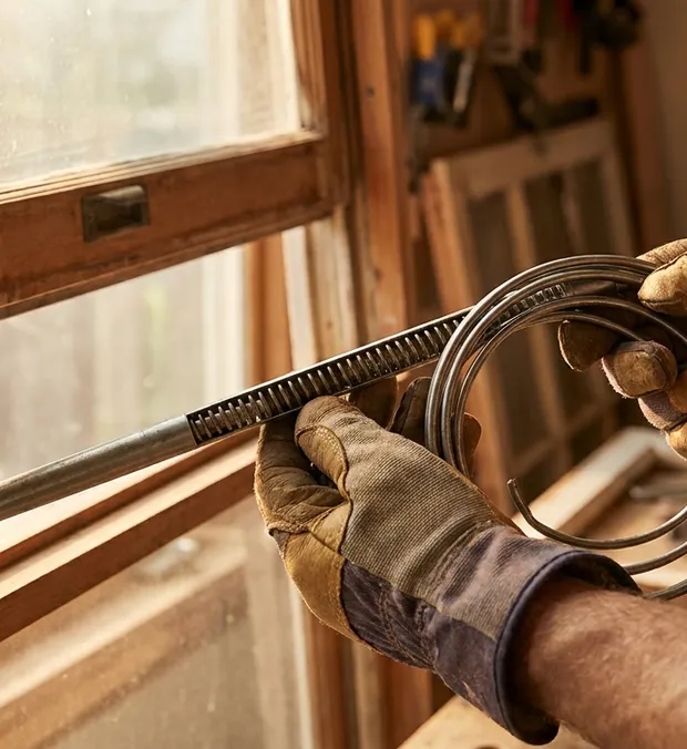 Sash balance ready to go in during a window balance repair