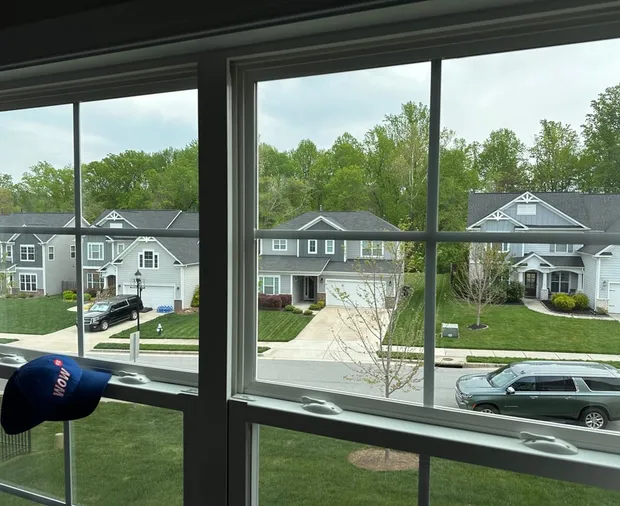 Double-hung windows in a North Carolina home, seen from inside
