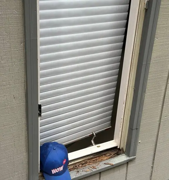 Window frame with rotted section removed during a WowFix repair