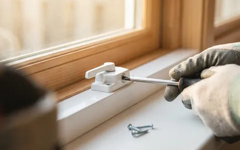 New window sash lock being fastened onto a window meeting rail — window latch repair