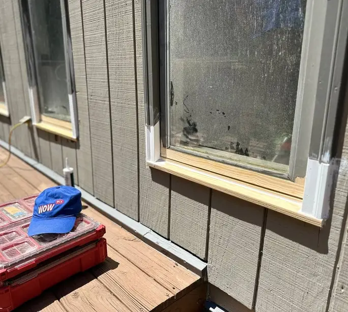 WowFix toolbox staged on a deck during a whole-house window repair visit in Alpharetta