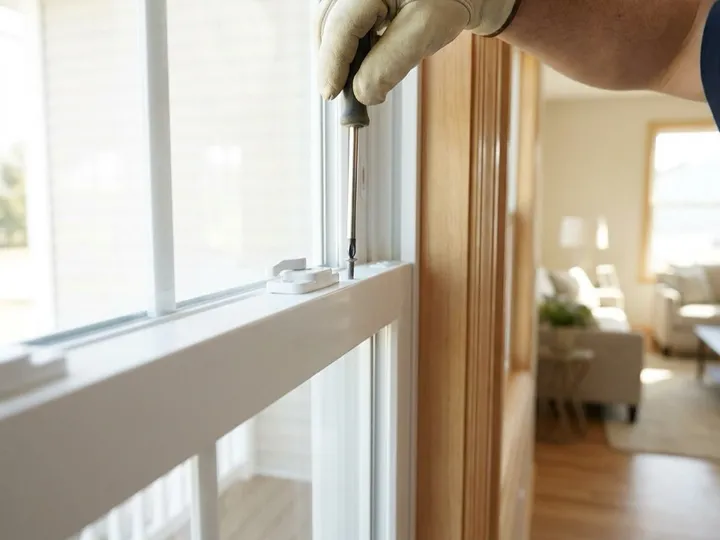 Window sash lock replaced and aligned to latch securely