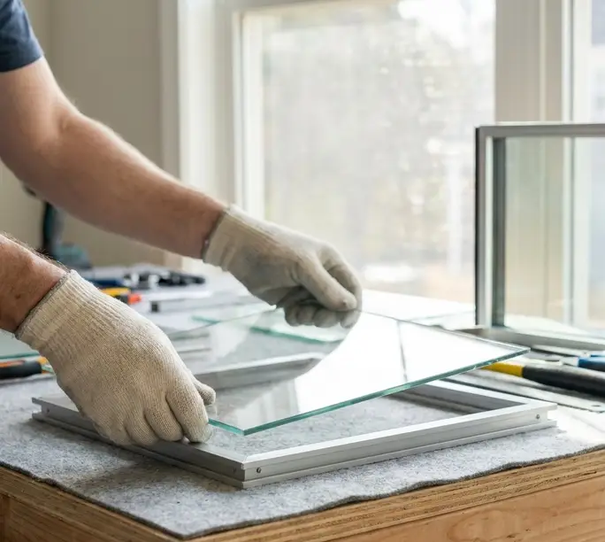WowFix assembling a made-to-measure insulated glass unit with a rigid aluminum spacer