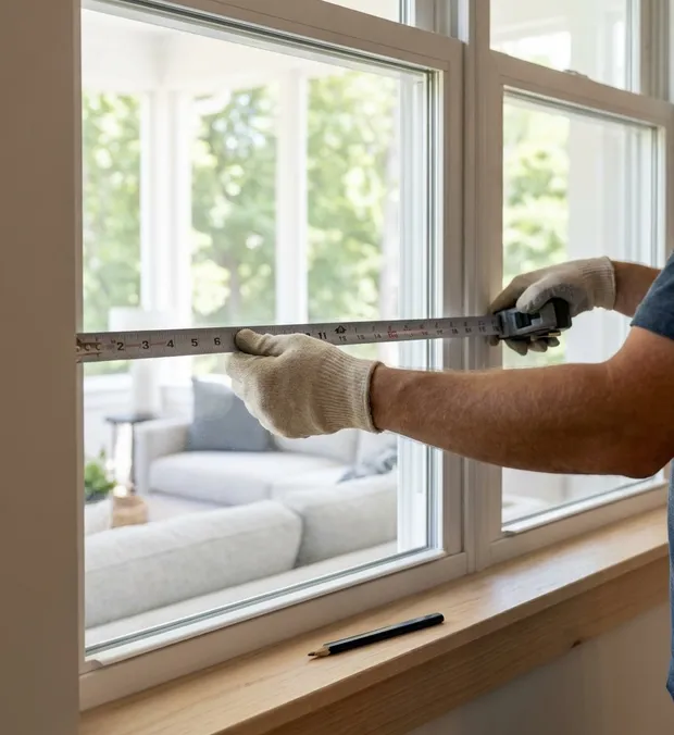WowFix technician measuring a window during a Burlington repair assessment