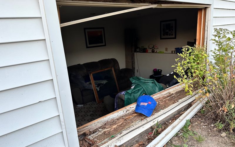 Severely damaged window frame showing wood rot and deterioration, demonstrating need for professional window replacement in Charlotte