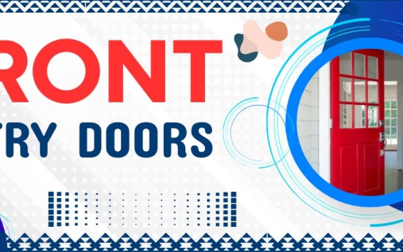 Modern front entry door banner showing classic red door design, perfect for Charlotte NC home renovations