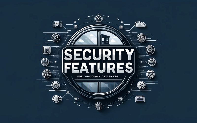 Security features infographic showing smart home protection systems, locks, and monitoring devices for windows and doors in Charlotte