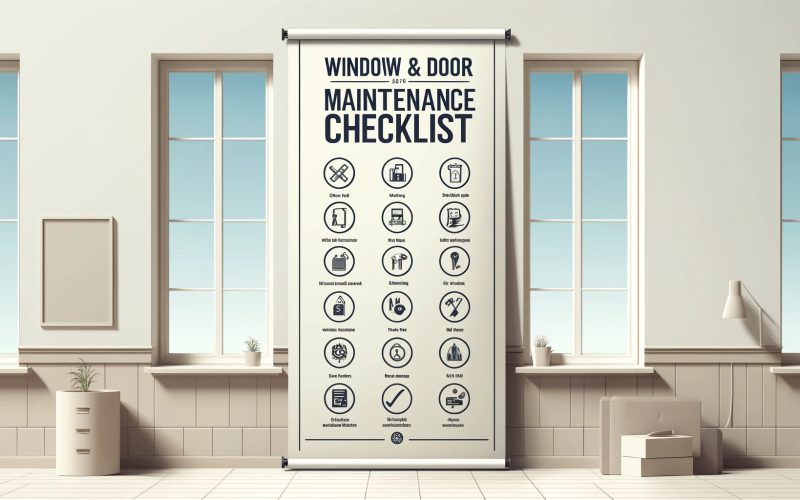 Window & Door Maintenance Checklist | Charlotte NC Services Comprehensive window and door maintenance checklist displaying 18 essential service icons for home maintenance and repair tasks